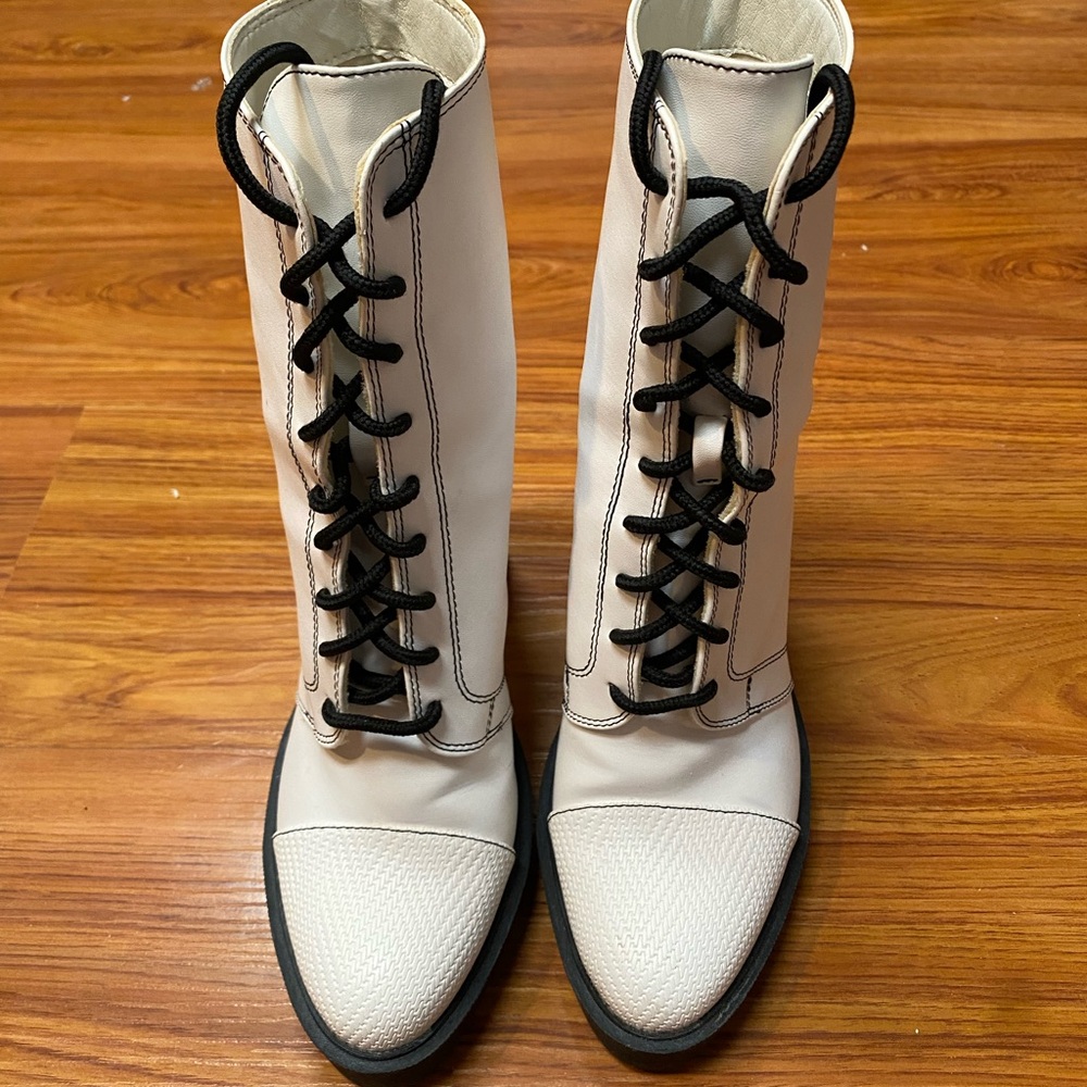 Makeup Forever White and Black Lace-Up Boots